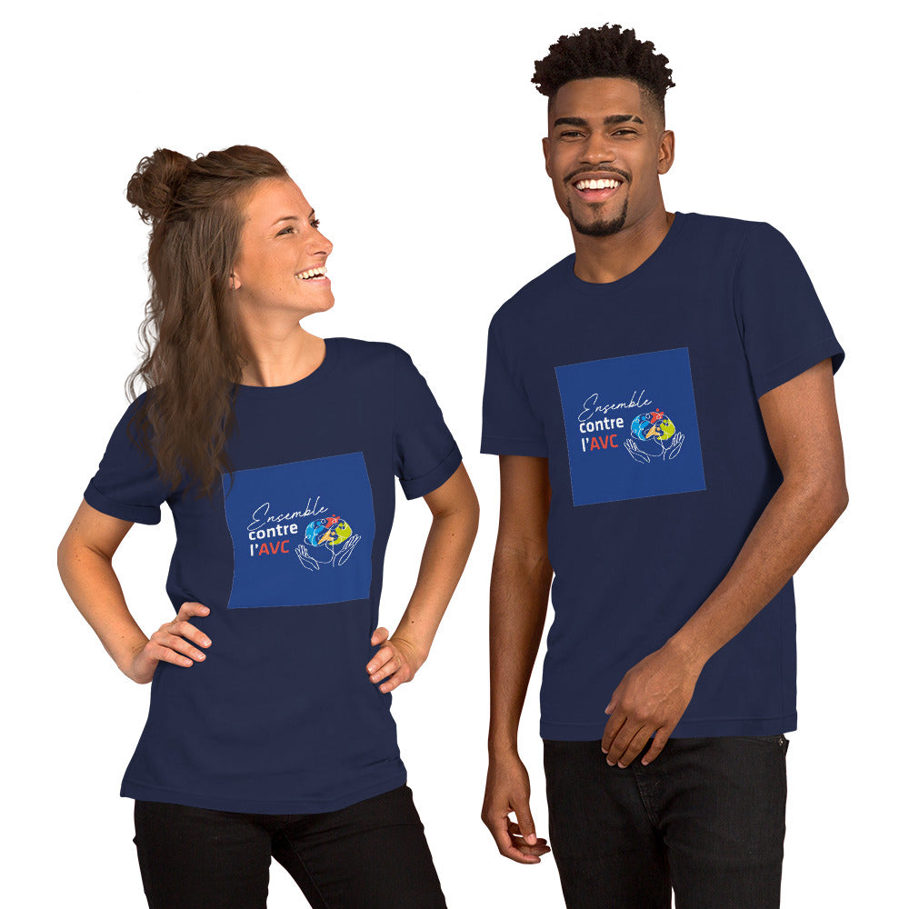 T-shirt unisexe 100% BIO "Ensemble contre l'AVC" - fond bleu