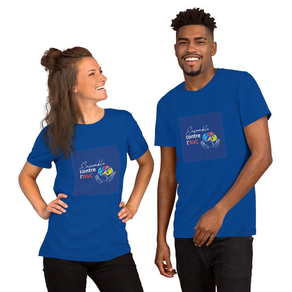 T-shirt unisexe 100% BIO "Ensemble contre l'AVC" - fond bleu